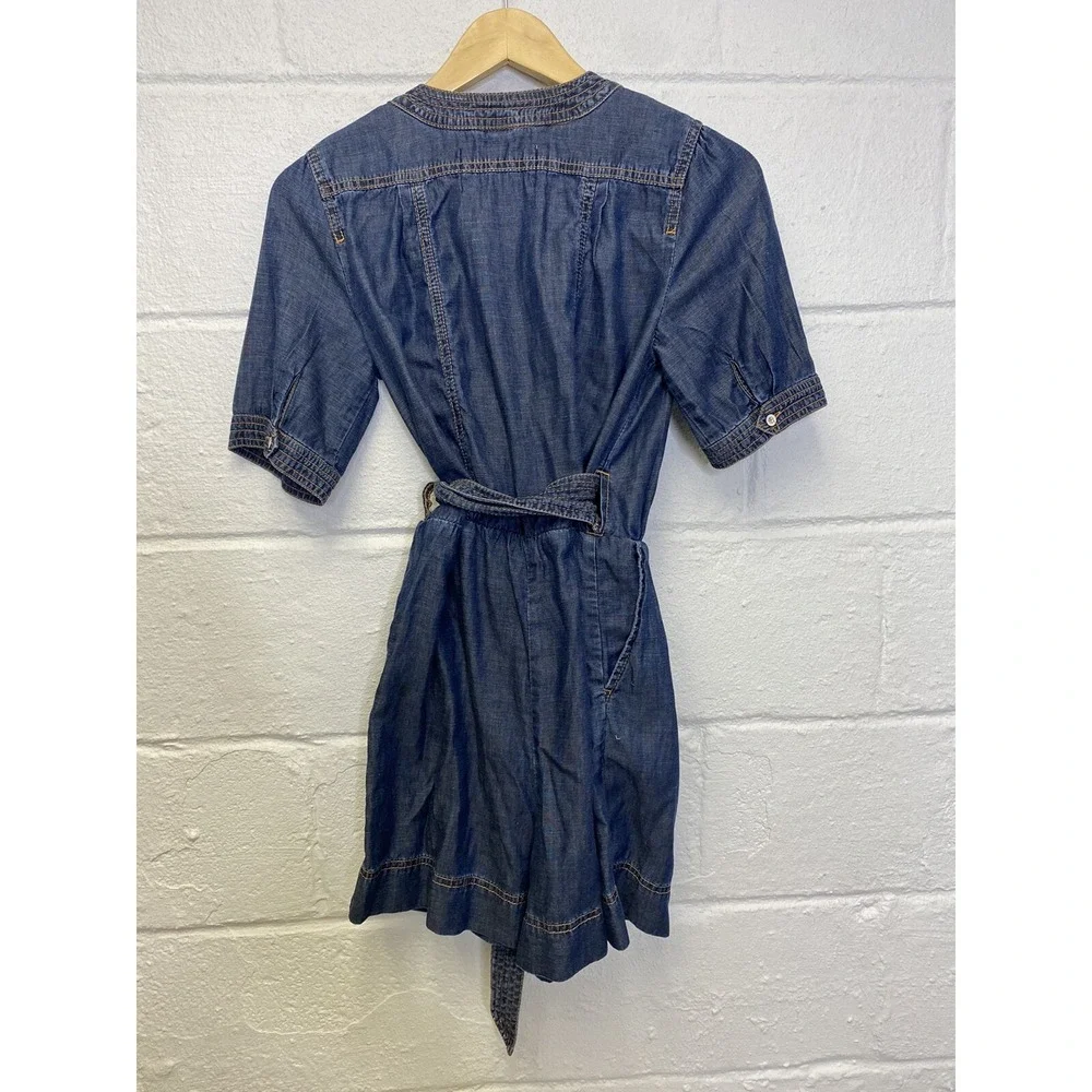 Anthropologie Pilcro Belted Denim Romper Sz 0 Shorts Wrap Tie Waist Blue‎